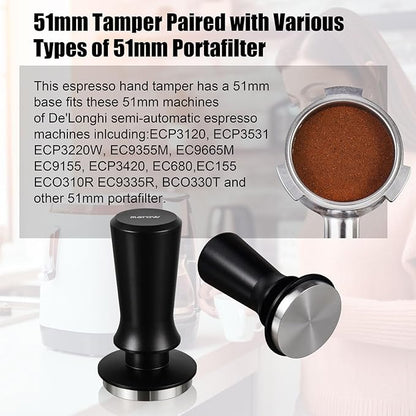 51mm Espresso Hand Tamper, MATOW Dual Calibrated Spring Loaded Coffee Tamper with Stainless Steel Flat Base, Pro-barista 30lbs Espresso Tamper with Anodized Aluminum Handle