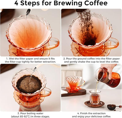 Bincoo Pour Over Coffee Maker Set - 500ML Glass Coffee Server,Glass Carafe with Coffee Dripper and 50PCS Paper Filter, Drip Coffee Maker Set for Home Café Restaurant (Orange)