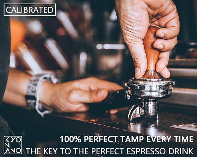KYONANO Espresso Coffee Tamper 51mm - Espresso Press Tamper- Espresso Hand Tamper with Stainless Steel Base and Scented Rosewood Handle - Compatible with 51mm Delonghi Bottomless Portafilter