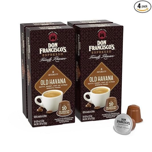 Don Francisco's Old Havana Espresso Pods: 40 Recyclable Aluminum Capsules, Intensity 8 Medium Dark Roast, Compatible with Nespresso Original Line - Bold Cuban-Style coffee with Nutty Notes