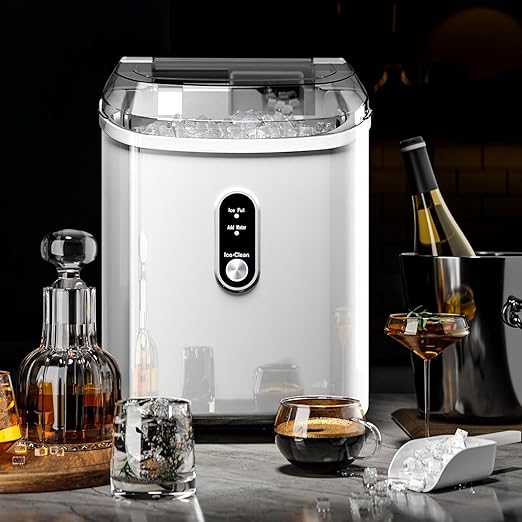 Antarctic Star Countertop Ice Maker with Soft Chewable Pellet Ice, 34lbs/24Hrs, One-Click Operation, Self-Cleaning Portable Peddle Ice Machine with Ice Scoop for Kitchen,Office,Bar,RV (White)