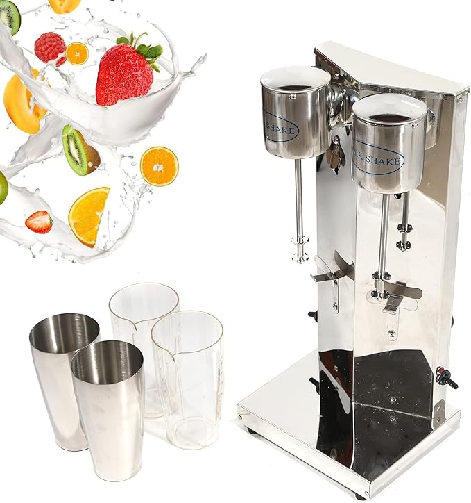 Commercial Stainless Steel Milk Shake Machine, Stainless Steel Electric Milkshake Maker, Double Head Drink Mixer 180W 110V 18000r/min (Double Head 18000r/min)