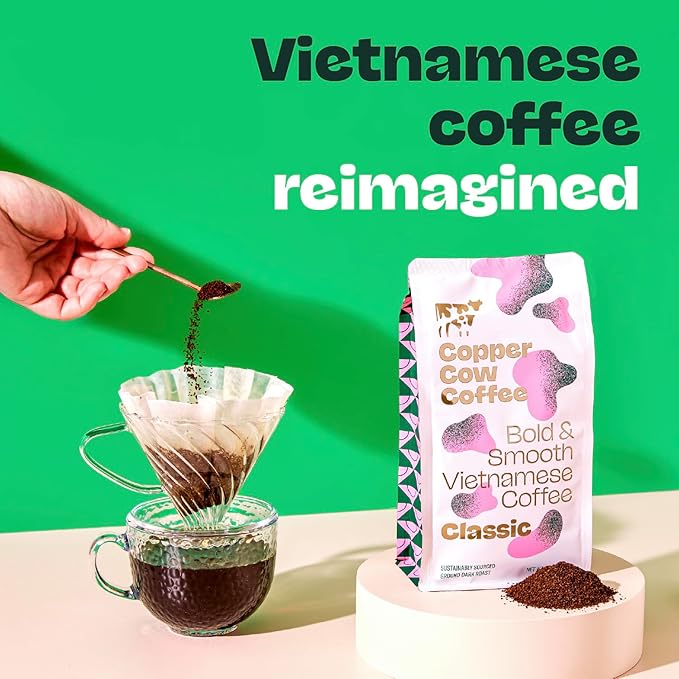 Copper Cow Premium Vietnamese Ground Coffee, 10 OZ | Classic Black Coffee | Dark Roast | Vietnamese Coffee