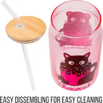 Load image into Gallery viewer, Silver Buffalo Sanrio Hello Kitty &amp; Friends Chococat Chocolate Pink Glass Jar Tumbler with Bamboo Lid and Glass Straw, 16 Ounces