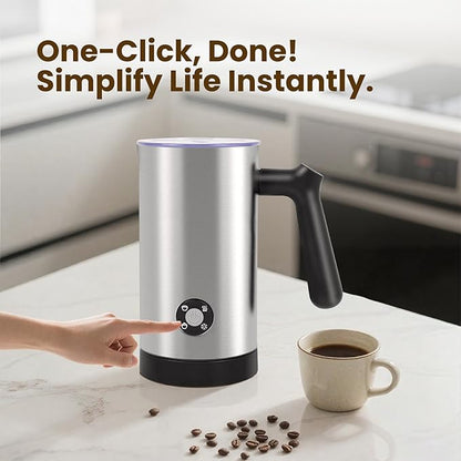 Milk Frother, 4-in-1 Milk Frother and Steamer, 10.6oz Electric Milk Steamer, Automatic Cold and Hot Foam maker for Lattes, Cappuccinos, Ceramic Lining Interior, Brushed