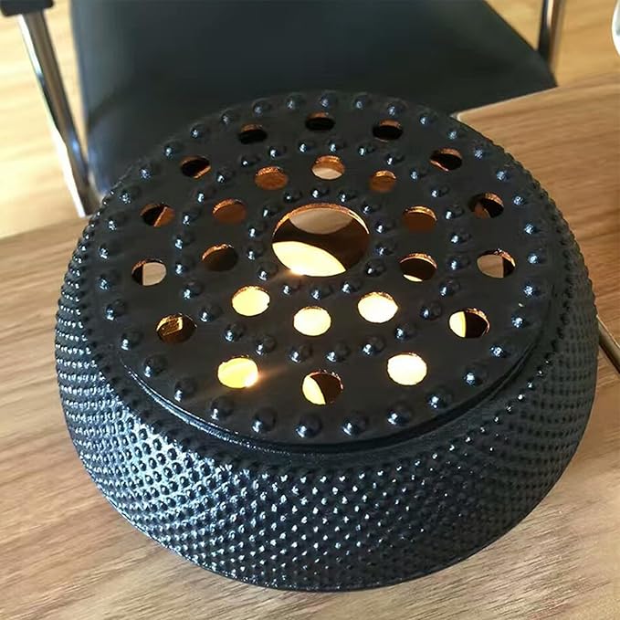 YJX Cast Iron Teapot Set with Cast Iron Warmer, Japanese Tetsubin Tea Kettle Set with Cups,Cast Iron Teapot with Stainless Steel Infuser and Enameled Interior(600ml Teapot Set Combination 1), Black