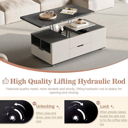 Lift Top Coffee Table with 4 Stools, 3 in 1 Multi-Function Center Table, Modern Lift Tabletop Coffee Table, Extendable Dining Table for Living Room (47.24 Inch)