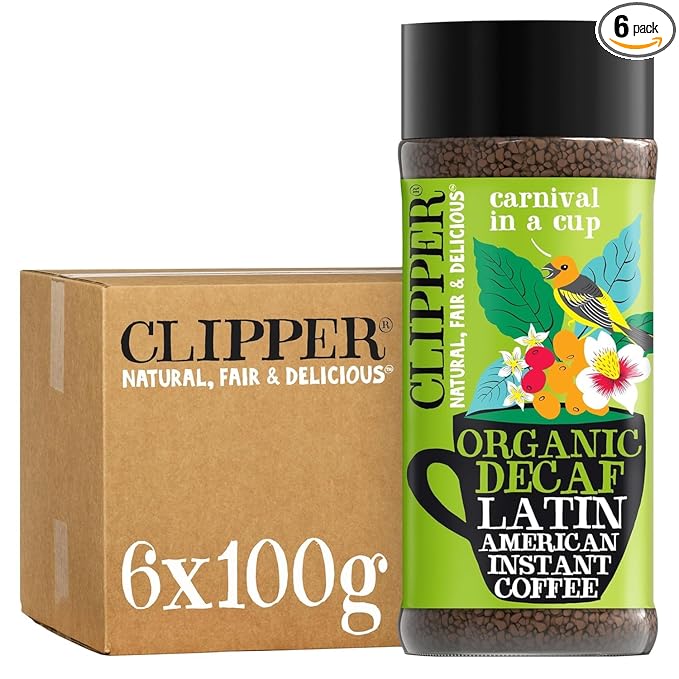 Clipper Coffee, Latin American Arabica, Organic Decaf Instant Coffee, Medium Roasted, Freeze Dried, Ethically Sourced, 6 Pack, 3.53oz