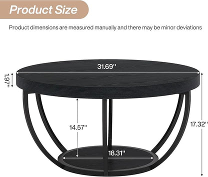 Tribesigns Black Round Coffee Table, 31.7" Modern 2-Tier Circle Coffee Table with Storage Shelves, Accent Cocktail Table Center Table for Living Room