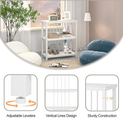 FOLUBAN Small Bookshelf, Modern 3 Tier Book Shelf, Wood and Metal Bookcase for Home Office Living Room Bedroom, White Oak