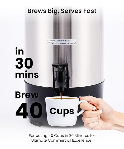SYBO 6L Commercial Coffee Maker, Stainless Steel Coffee Urn With Cool-Touch Handles, Electric Coffee Pot Hot Beverage Dispenser, Quick-Brewing Coffee Urn, For Events,Party & Catering - 45 Cup