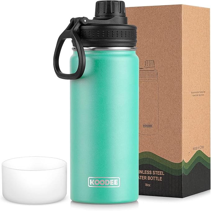 Koodee Insulated Water Bottle, 18 oz Stainless Steel Double Wall Vacuum Wide Mouth Sport Bottle with Leakproof Spout Lid (Teal)