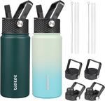 Load image into Gallery viewer, BJPKPK 2 Pack Insulated Water Bottles with Straw Lids, 18oz Stainless Steel Metal Water Bottle with 6 Lids, Leak Proof BPA Free Jugs, Cups, Flasks for Travel, Sports (Army Green+Mint)