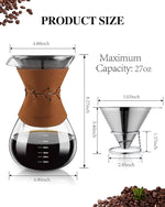 Load image into Gallery viewer, Pour Over Coffee Maker with Double-Layer Stainless Steel Filter - 27 oz Pour Over Coffee Dripper with Leather Collar, Heat Resistant 5 Cups Glass Coffee Carafe with Cork Lid for Hand Brewing Lovers