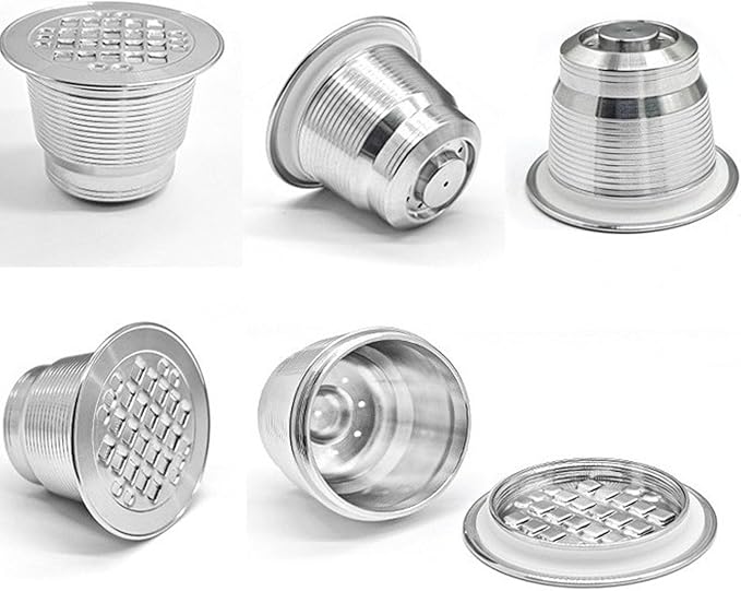 Asixxsix Refillable Coffee Pods, Stainless Steel Reusable Espresso Capsules with Brush and Spoon, Refillable Coffee Capsule for Coffee Machines Accessories Reusable Filters