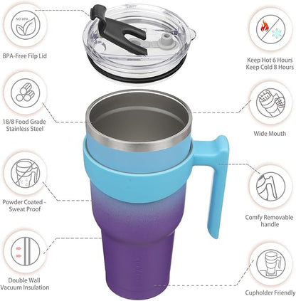 BJPKPK 40oz Tumbler With Handle Stainless Steel Insulated Tumbler Cups With Lid And Straw,Ocean Dream