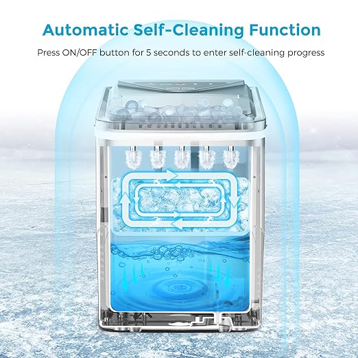 Ice Makers Countertop, Self-Cleaning Function, Portable Electric Ice Cube Maker Machine, 9 Bullet Ice Ready in 6 Mins, 26lbs 24Hrs with Ice Bags and Ice Scoop Basket for Home Bar Camping RV(Silver)