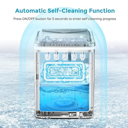 Ice Makers Countertop, Self-Cleaning Function, Portable Electric Ice Cube Maker Machine, 9 Bullet Ice Ready in 6 Mins, 26lbs 24Hrs with Ice Bags and Ice Scoop Basket for Home Bar Camping RV(Silver)