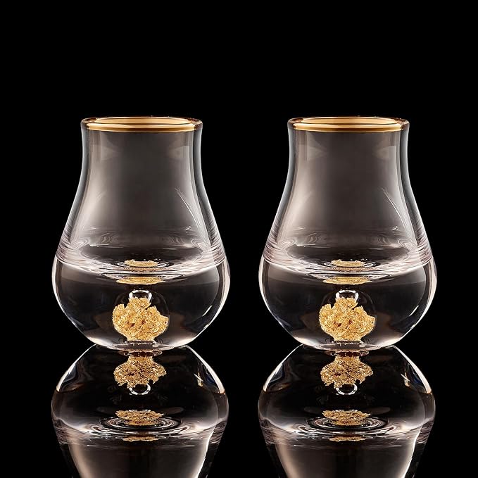 【2025 New Design】DUJUST‌ Elegant Curvaceous Shot Glass(1.5oz), Crystal Shot Glass Set Decorated with 24K Gold Leaf Flakes BPA-Free & Lead-Free, Perfect for Décor & Collection, Gift Choices - 2 pcs