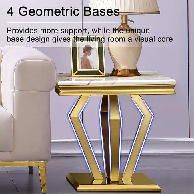 Living Room Table Set, 3-Piece Table Set Includes Coffee Table & 2 End Tables, White and Gold Table Set for Home Apartment Office