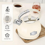 Load image into Gallery viewer, Tea Kettle for Stovetop Induction Whistling Tea Kettles 2.64 Quart Retro Food Grade Stainless Steel Teapots with Cool Touch Handle Cream