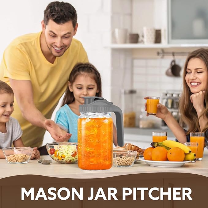 Glass Pitcher with Lid, 64 OZ Mason Jar Pitcher Double Leak Proof, 2 Quart Breast Milk Storage Containers for Fridge, Wide Mouth Glass Jar for Sun Tea, Juice, Cold Brew Coffee
