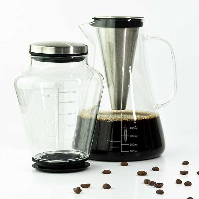 Ice Dripper Cold Brew Coffee Maker - Fire Toughened Borosilicate Glass Pitcher - 304 Stainless Steel Filter - 500ml - Cafe Crush Club