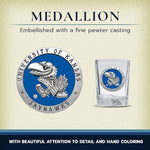 Load image into Gallery viewer, Heritage Pewter University of Kansas Jayhawks Square Shot Glass | Hand-Sculpted 1.5 Ounce Shot Glass | Intricately Crafted Metal Pewter Alma Mater Inlay