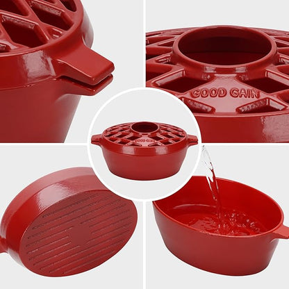 G Good Gain Wood Stove Steamer, Fireplace Humidifier, Cast Iron Humidifier for Stove, Matte Black Finish, Rust Resistant, Lattice Top, 2.5 Quart Capacity, Wood Burning Stove Indoor Decorative. RED