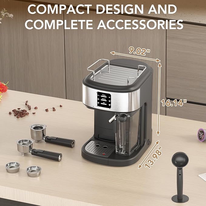 COWSAR 20 Bar Espresso Machine, Cappuccino Machine With Automatic Milk Frother, Latte Machine With Dual Boiler, 57oz Removable Water Tank, Expresso Coffee Machine For Ground Coffee & Capsules