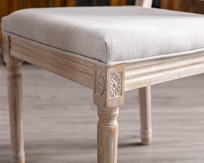 CIMOTA Farmhouse Dining Chairs Set of 8, French Rattan Dining Room Chairs with Rectangle Back/Distressed Wood Upholstered Vintage Side Chairs for Kitchen/Restaurant, Linen Beige/8PCS