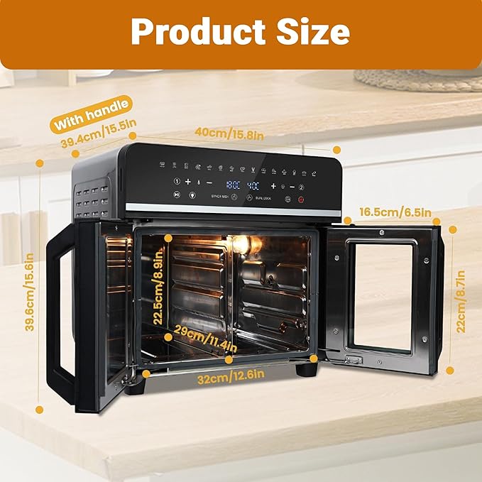 24Qt Large Air Fryer Toaster Oven Combo - French Double Door Airfryer, 15 Cooking Functions Touch Dual Zone Independent Control Electric Oven, Stainless Steel Air Fryers Oven 13 Accessories & Cookbook