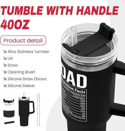 Dad Gifts for Dad from Daughter Son Best Dad Ever Tumbler with Handle 40oz Stainless Steel Insulated - Coffee Tumbler for Father's Day Birthday Christmas Cup Gift Set with Lid & Straw