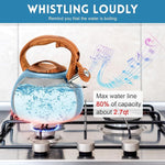 Load image into Gallery viewer, GGC Tea Kettle for Stove Top, Loud Whistling Kettle for Boiling Water Coffee or Milk, 3.1 Quart 3L Heavy Stainless Steel Blue Kettle with Wood Pattern Handle, Unique Button Control Kettle Outlet