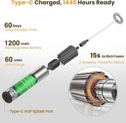 Rechargeable Milk Frother Handheld Electric Frother Wand Milk Foamer Drink Mixer for Coffee, Lattes, Cappuccino, and Egg, Stainless Steel for Travel-Silver