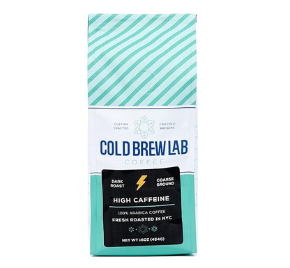 Cold Brew Coarse Ground Coffee, High Caffeine Blend, Dark Roast, 1 LB, Extra Strong, Cold Brewing & French Press