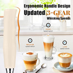 Load image into Gallery viewer, Nahida Beige Milk Frother Wand for Coffee, Frother Handheld Rechargeable Electric Whisk with 3 Heads 3 Speeds Drink Mixer Coffee Frother Foam Maker For Latte, Cappuccino, Hot Chocolate, Egg