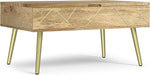 Load image into Gallery viewer, SIMPLIHOME Jager Lift Top Coffee Table - 36 inch Wide Solid Mango Wood Contemporary Modern Cocktail Table in Natural, Stylish Living Room Table with Hidden Storage, Brass Inlay, and Gold Metal Legs