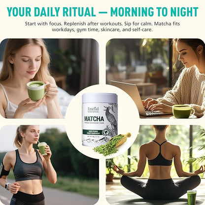 Emerail Ceremonial Grade Matcha Green Tea Powder, Premium First Harvest Unsweetened, 100% Pure Matcha for Lattes, Smoothies, and Baking (60g / 2.1oz)
