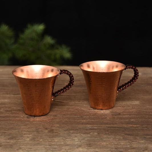 Handmade Pure Copper Teacup, Pure Copper Tea Set, Hammered Mugs Set of 2