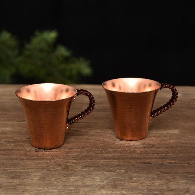 Handmade Pure Copper Teacup, Pure Copper Tea Set, Hammered Mugs Set of 2