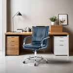 Load image into Gallery viewer, Mid-Back Ergonomic Leather Office Chair, Modern Upholstered Executive Desk Chair with Gold Frame Armrest Computer Task Chair (Dark Blue &amp;Silver Legs)