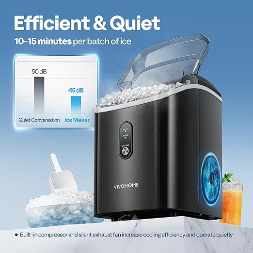 VIVOHOME Countertop Ice Maker 33lbs/Day Chewable Nugget Ice Cube Maker Machine 10 Ice Bags Self Cleaning Ice Cube Maker Black