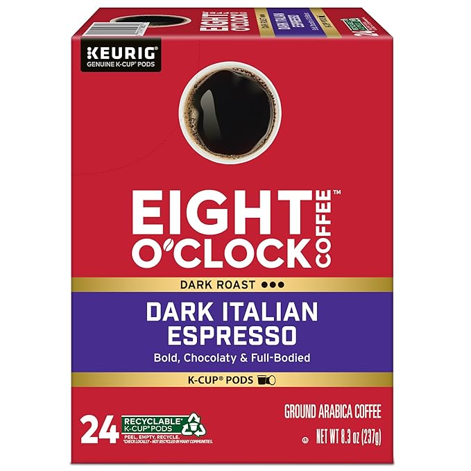 Eight O'Clock Coffee Dark Italian Espresso Roast Keurig Single-Serve K-Cup Pods, Dark Roast Coffee, 96 Count