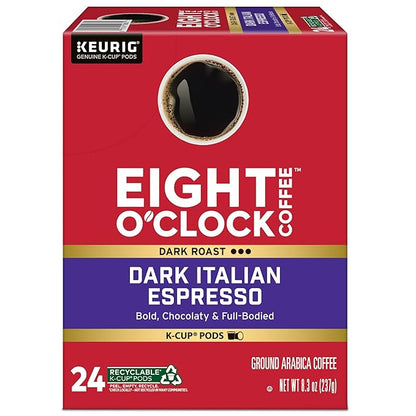 Eight O'Clock Coffee Dark Italian Espresso Roast Keurig Single-Serve K-Cup Pods, Dark Roast Coffee, 96 Count