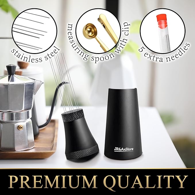 WDT Tool Espresso, WDT Tool, 7 needles 0.35mm with 5 extra, Espresso Distribution Tool, WDT black, Coffee Scoop with Clip 35g, Espresso Tools, Espresso WDT, Espresso WDT Tool,