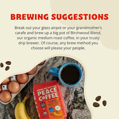 Peace Coffee Birchwood Breakfast Blend | 20 oz Ground Medium Roast | Organic Fair Trade | Smooth, Mild Flavor | Shade Grown, Fresh Roasted