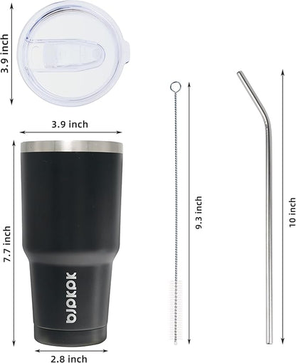 BJPKPK 30 oz Stainless Steel Tumbler with Lid and Straw Insulated Travel Coffee Mug Reusable Metal Thermal Cup,Black
