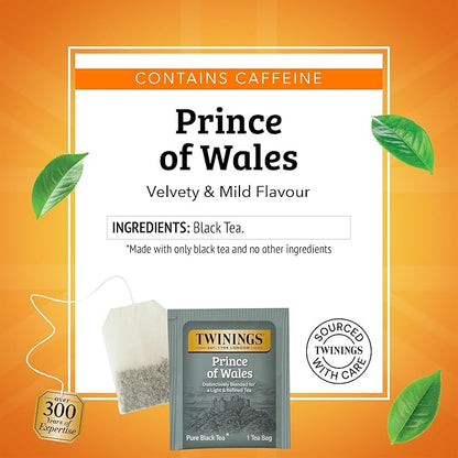 Twinings Prince of Wales Black Tea Individually Wrapped Bags, 20 Count (Pack of 6), Velvety Smooth & Mild, Caffeinated, Enjoy Hot or Iced, 120 Teabags