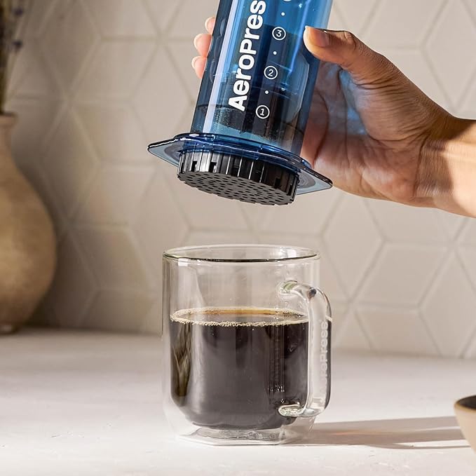AeroPress Clear Blue Coffee Press – 3 In 1 Brew Method Combines French Press, Pourover, Espresso, Full Bodied Coffee Without Grit or Bitterness, Small Portable Coffee Maker for Camping & Travel-Blue